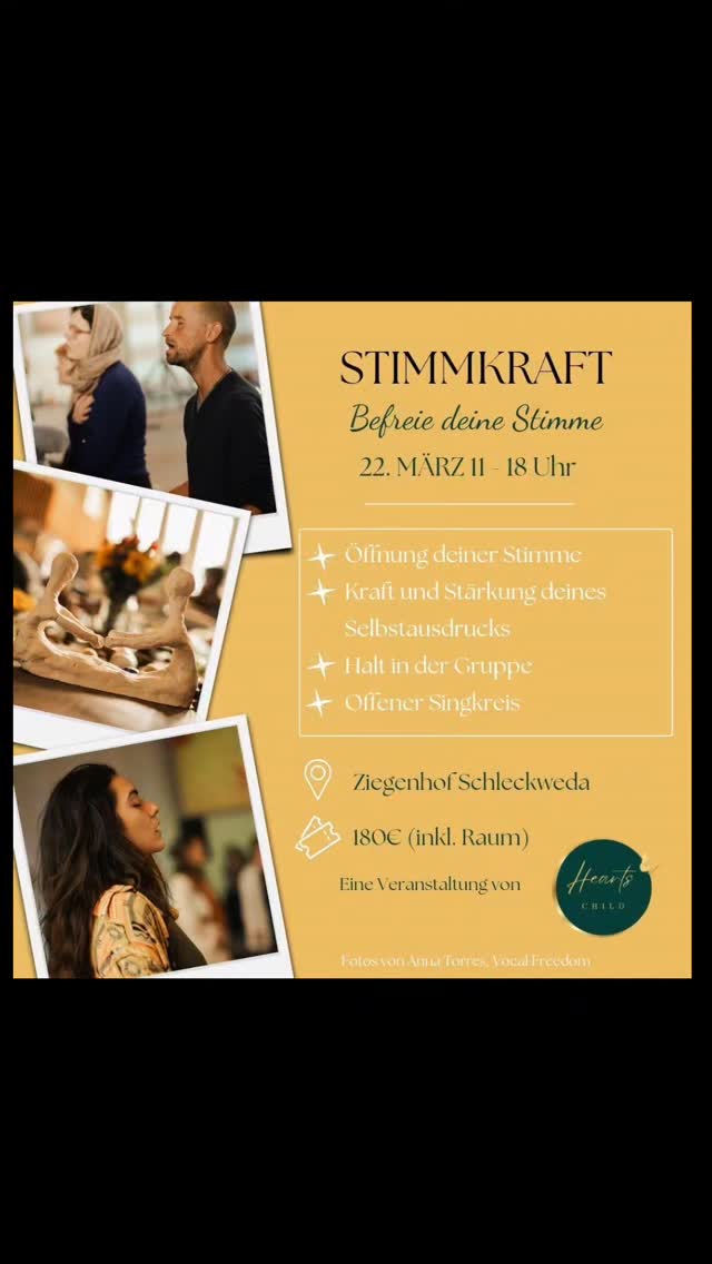 Infos & Anmeldung unter: 
https://hearts-child.de/stimmkraft-stimme-befreien-halle/
