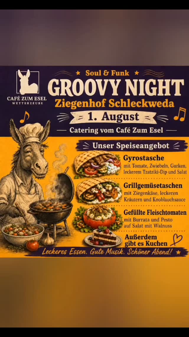 Speiseplan für die Groovy Night am 1.8.